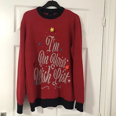 H&M “I’M On Your Wish List” Christmas Festive Red Jumper Sweater Xmas Size Large • £12.99