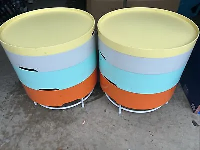 Vintage Ikea PS 2014 Retro Round 1 Pair Plastic Compartment Storage Side Table • $549
