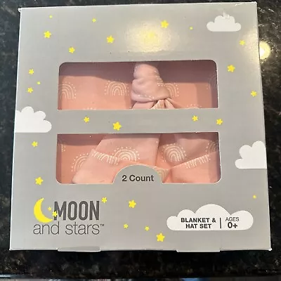 MOON AND STARS Set Of 2 Baby Girl Blanket And Hat Set • $7