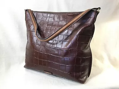 Fossil Croc Embossed Leather Tech Tote Shoulder Bag Large Vintage • $42