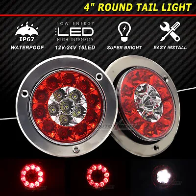 2X4inch Round Red White 16-LED Truck Trailer Brake Stop Turn Signal Tail Lights • $15.99