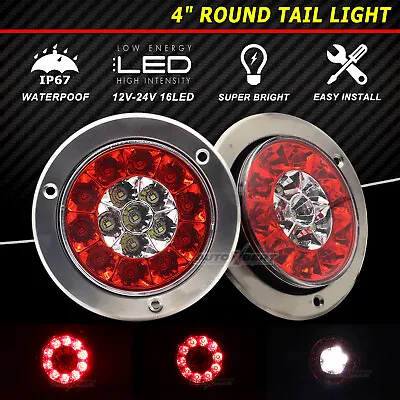 $18.99 • Buy Pair Truck RV Trailer Round Tail Light LED Stop Rear Running Brake Reverse Lamp