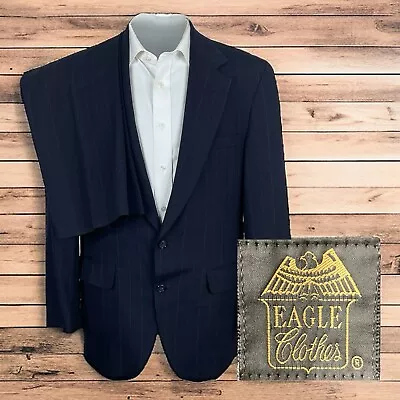 Eagle Clothes 2 Piece Suit Mens 40R 34x30 Navy Stripe Vintage • $99