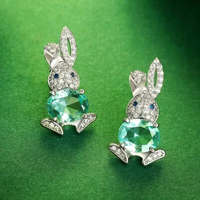 Fashion Lovely Rabbit Blue Crystal Zircon Ear Earrings Stud Women Party Jewelry • $1.49