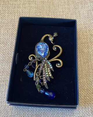 Vintage Peacock Pin With Colorful Glass Stones • $2.99