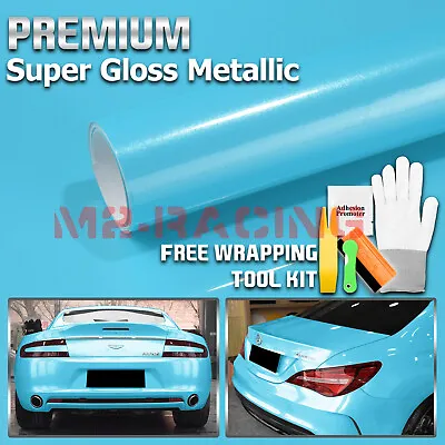 Premium Super Gloss Metallic Turquoise Blue Vinyl Car Wrap Sticker Decal Sheet • $11