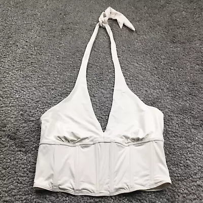 Gilly Hicks Womens Crop Top Sz L Off White Stretch Halter V-Neck Sleeveless NWOT • $12.99