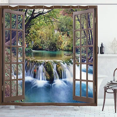 $31.99 • Buy Waterfall Shower Curtain Deep Down In Forest Print For Bathroom