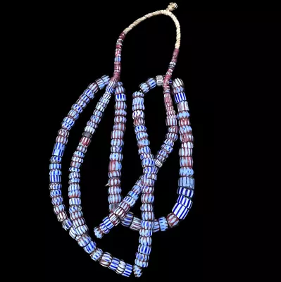 Antique Venetian Trade Bead Chevron Necklace In Blue White And Red. • £200