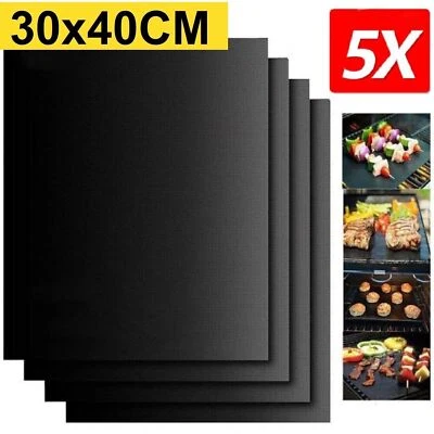 5Pcs Reusable BBQ Grill Mat Bake Sheet Resistant Teflon Meat Barbecue Non-Stick • $21.45