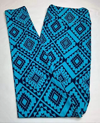 NEW LuLaRoe TC Leggings BLUE Turquoise AZTEC Southwest Western SW Line Diamond • $19.50