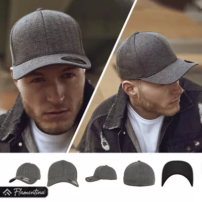 Flexfit Herringbone Melange Cap Hat Curved Visor Peak Brim Baseball Sports Style • £17.54