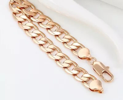 SALE 14ct 14k ROSE Gold Filled HEAVY Men 13mm Curb Link Bracelet 9.9  B3303rg • £12.99