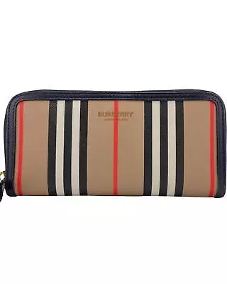 Pre Loved Burberry Beige Icon Stripe Continental Wallet - Durable E-canvas • $752