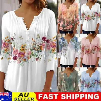 $7.99 • Buy AU Women's Summer V-Neck Tops T-Shirts Ladies Floral Casual Blouse Tee Plus Size