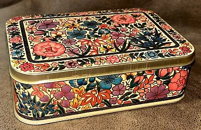 Vintage Beautiful Floral Rectangular Tin With Hinged Lid Storage Display Tin • $34.30