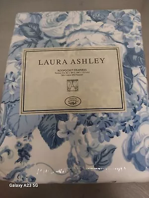 Laura Ashley VICTORIA BLUE Lined Rod Pocket Drapes 84  Long-NEW • $189.99