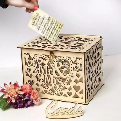 Au Wishing Well Card Box Decorative Wood Carved Wedding Engagement Party Rustic • $19.89