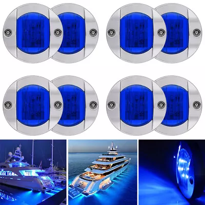 8X Blue Round Marine Boat LED Courtesy Lights Cabin Deck Stern Navigatioin Light • $24.98