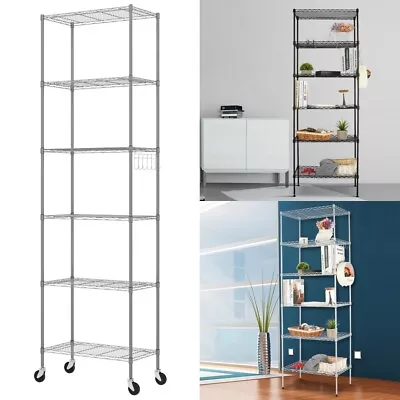 6 Tier Wire Shelving Unit Metal Storage Rack Kitchen Bathroom Shelf On Wheels • £42.99