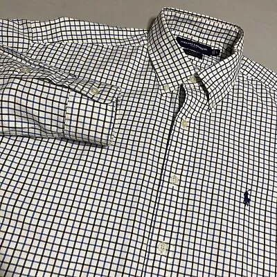 Ralph Lauren Golf Shirt Mens Large Button Down Long Sleeve Plaid Madras Check • $15.49