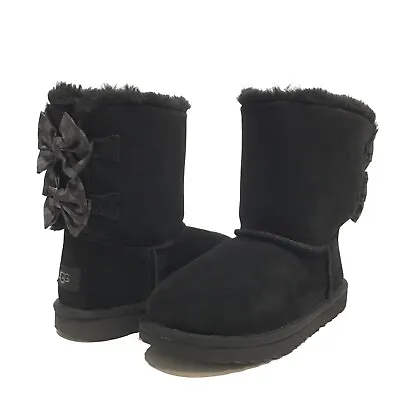 Ugg Bailey Bow Ii Ugg Graphic Kids Boots -black Suede -big Kids Us 3 -new • $92.99