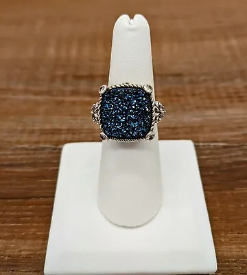 Judith Ripka 925 Sterling Silver Blue Druzy Quartz Ring 💍 Vintage  • $82.99