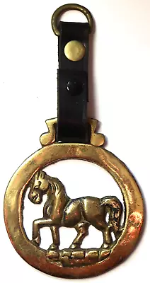 Vintage 6  Martingale Brass Leather HORSE Hanging Medallion Riding Ornament A9 • $17.11