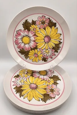 4 Mikasa Eden By Ben Seibel #2522 Dinner Plates Duplex Pink Daisy Yellow 10 3/4  • $48