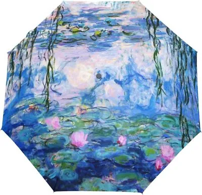 ALAZA Monet Claude Water Lilies Oil Painting Travel Umbrella Auto Open Close Win • $46.30