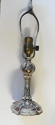 Antique Nicely Decorated Cast Metal Table Lamp...Narrow Tall Harp...No Shade • $49.50