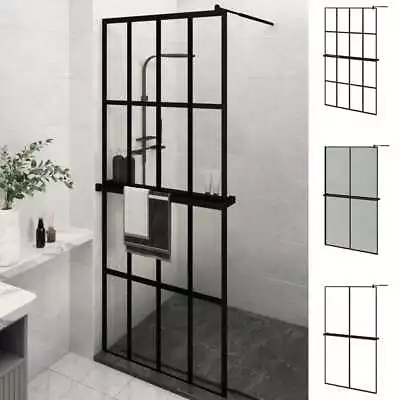 Walk-in Shower Wall With Shelf Black 100x195 Cm ESG Glass&Aluminium VidaXL • £195.99
