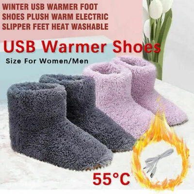 £11.89 • Buy Electric Heated Warm Feet Slippers USB Winter Warmer Foot Shoes Plush Washable