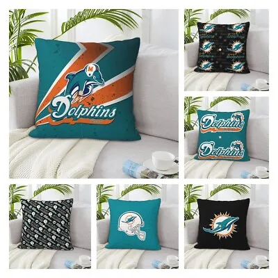 2PCS Miami Dolphins Linen Decorative Throw Pillow Cover 16 X16  With Pocket • $12.77
