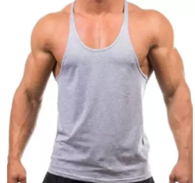 Mens Plain Gym Vest Bodybuilding Muscle Stringer Vest Y Back Racerback Lot • £5.99