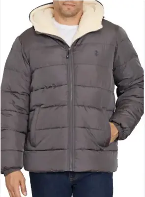 NWT IZOD Men’s Faux Shearling Lined Quilted Jacket SOLID CHARCOAL Size: M • $35