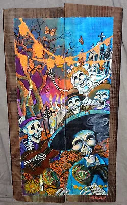   Día De Muerto  - Original Lowbrow Art On Wood - 20.4x 10.8 Inches By Mikotank • $240