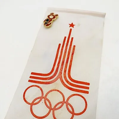 Vintage Small Olympics Flag 16x9 Cm Misha Bear Pin Russian Moscow Olympic 1980's • $7.69