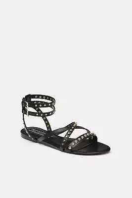 $54.99 • Buy Zara Studded Flat Sandals Black Sz Us 6 Eur 36 New