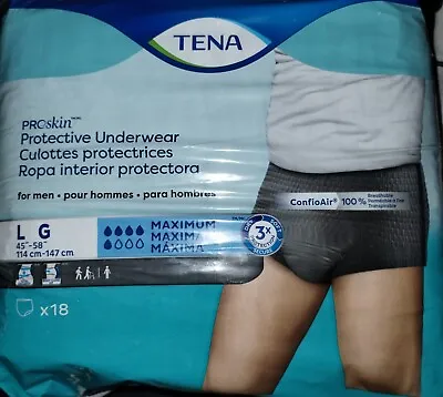 Tena Men's Large Proskin Protective Underwear 45  To 58  Waist (18 Pack) • $18.99