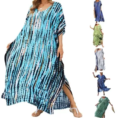 Fashion Women Long Dress Robe Over Sized Polyester Bikini Cover Up Print Kaftan • $27.83