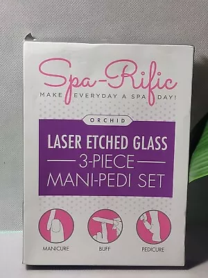 Spa-Rific Orchid Laser Etched Glass Mani-Pedi 3 PC Set New In Box NOT SEALED • $32.95