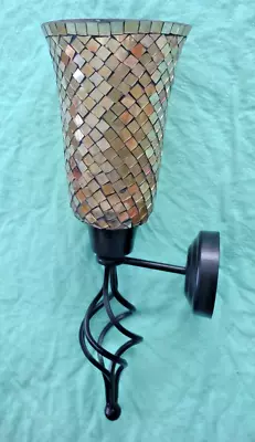 Metal Wall Sconce Candle Holder With Amber Mosaic Glass • $18