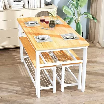 Lamerge Dining Room Table Set Kitchen Table Set With 2 Benches • $155.02