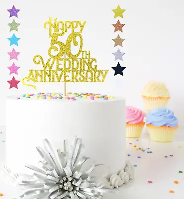 Happy 25th 30th 40th 50th 60 Wedding Anniversary Glitter Cake Topper Decoration • £3.09