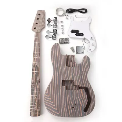 DIY Electric Guitar P- Bass Kit Set Zebrawood Body Neck  Fingerboard CR Parts • $189.99