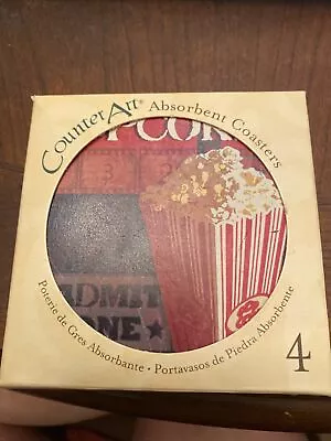 CounterArt Movie Night Absorbent Coasters 4 Movies Showtime Action Popcorn • $24.99