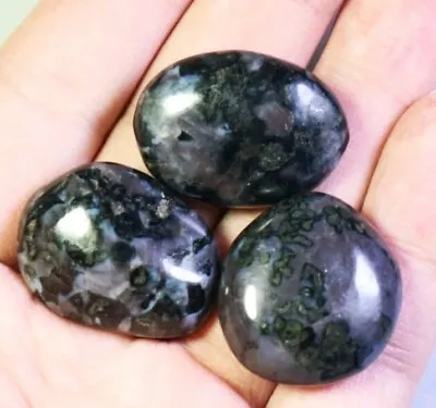 3 Pcs. Small Natural Polished MERLINITE Palm Stones Crystal Reiki Gabbro 30g NEW • $10.99