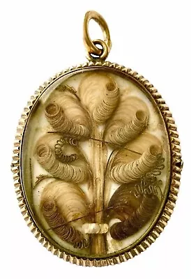 ANTIQUE VICTORIAN Gold Seed Pearl DOUBLE SIDE WOVEN HAIR MOURNING Glass Pendant • $600