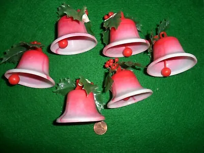  Vintage Red Variegated Plastic Bells W/ Red Plastic Clapper - 6 Bells • $9.99